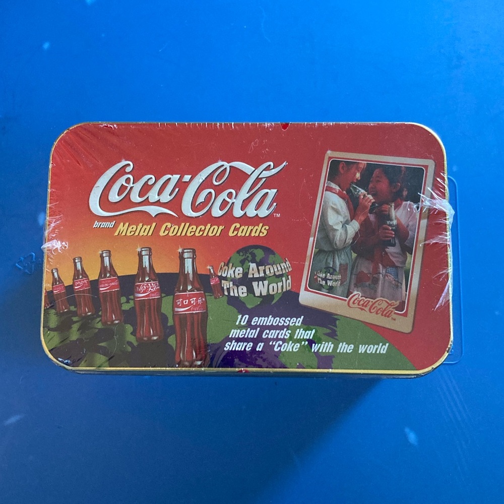 Coca Cola Metal Collector card Set of 10 in Tin 1996 Sealed